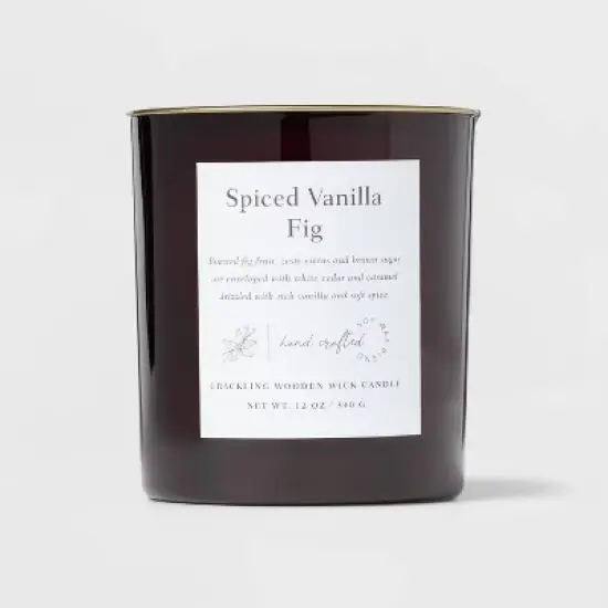 Clear Colored Glass with Woodwick and Brass Metal Inset Lid Spice Vanilla Fig Candle Purple - Threshold&trade; image {4}