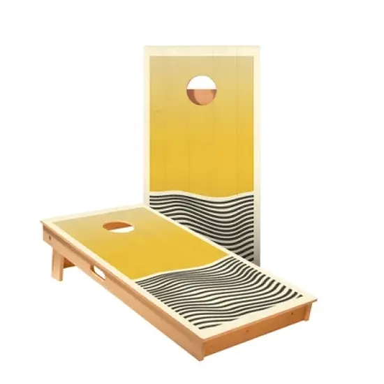 Skips Garage Yellow Waves Cornhole Boards - ACA Star Series image {1}