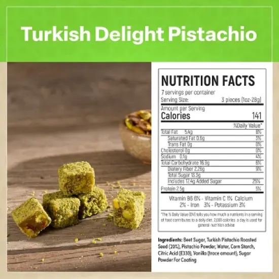 Eastanbul Turkish Delight Pistachio, Double Roasted Pistachios Filled, Lokum, Loukoumi, 8.8oz image {8}