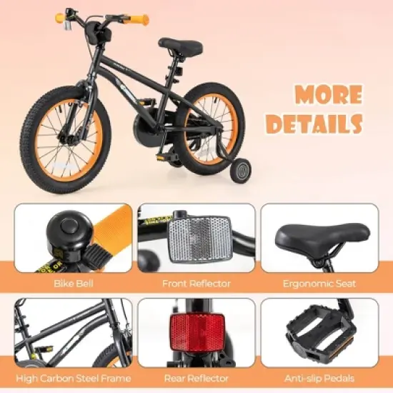 Costway 14/16/18-Inch Kid&rsquo;s Bike for 4-7 Years Old with Adjustable Saddle & Anti-slip Handlebar Silver/Red/Pink/Black image {9}