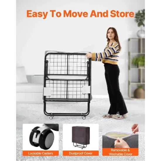 VEVOR Rollaway Bed, 31 in x 75 in Folding Bed with 5 in Mattress, Twin Size Foldable Bed with Sturdy Metal Frame & Memory Foam Mattress image {5}