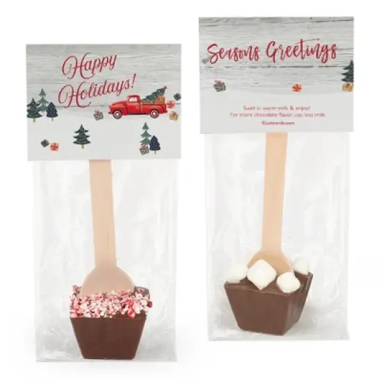 12 Pcs Christmas Hot Chocolate Spoons Milk Chocolate Mini Marshmallows - Happy Holidays image {2}