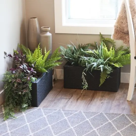 Sunnydaze 2-Section Rectangle Polyrattan Indoor Planters - 21.5" W x 11.5" D x 9.25" H - 2-Pack image {1}