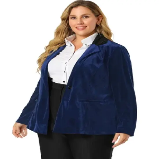 Agnes Orinda Women's Plus Size Winter Velvet Blazer Button Lapel Work Jacket image {3}