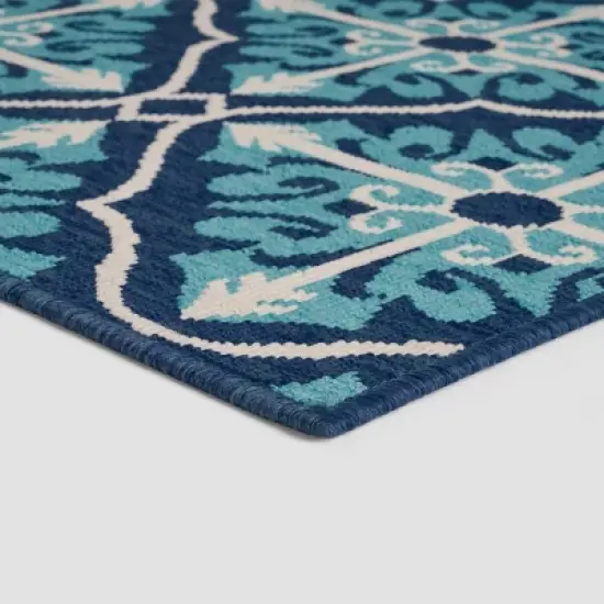 5'3" x 7' Morocco Trellis Outdoor Rug Ivory/Blue - Christopher Knight Home image {1}