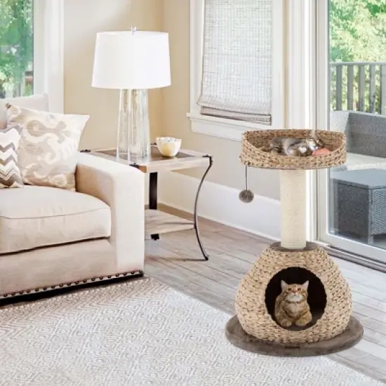 Tangkula 28" Hand-Made Cat Tree Tower Natural Bowl Shaped w/Perch image {2}