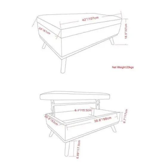 Large Ethan Lift Top Coffee Table Storage Ottoman - WyndenHall image {8}