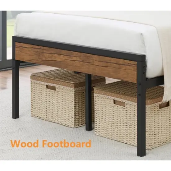 WhizMax Bed Frame with Headboard Footboard, Rustic Brown Wood Farmhouse Metal Platform Bedframe with Wooden Slat image {6}