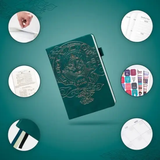 Undated Planner Weekly/Monthly 8.25"x5.5" Dark Teal Gold - Legend Planner image {1}