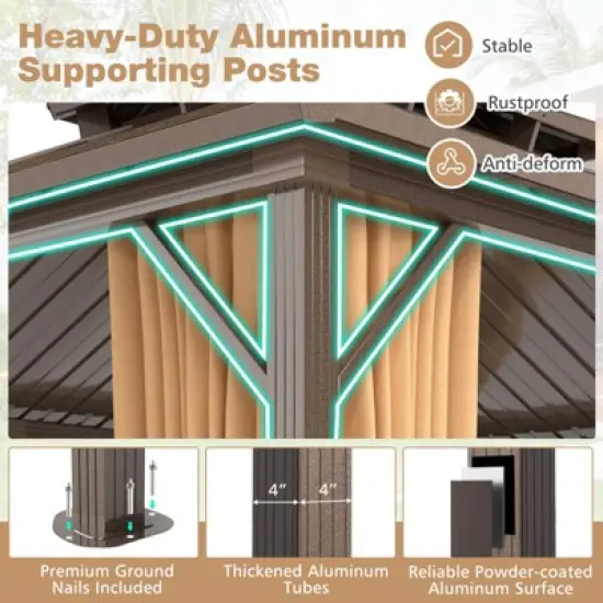 Costway 14 x 12 FT Hardtop Gazebo Aluminum Frame Permanent Pavilion with Curtains & Netting image {6}