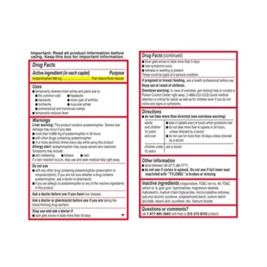 Tylenol Extra Strength Acetaminophen - Easy to Swallow Pain Reliever Caplets - 100 ct image {7}