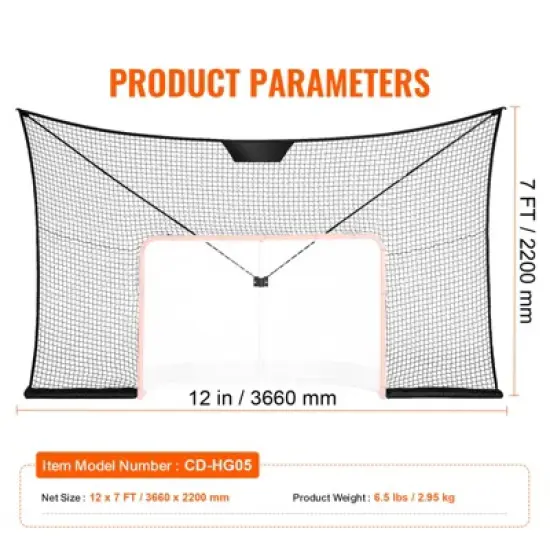 VEVOR Hockey Goal Backstop Net, Street Hockey Sports Backstop Netting, 12x7 FT Large Size Target Net, Black (Goal Frame Not Included) image {7}