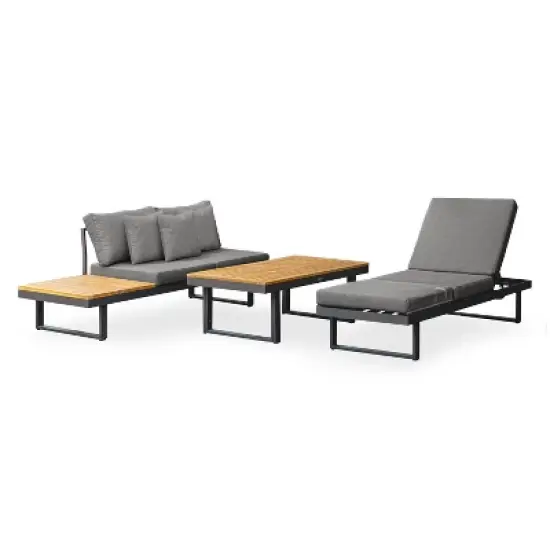 Greemotion 2pc San Jose Outdoor Metal Furniture Set: Aluminum Frame, Acacia Wood, Polyester Cushions image {8}