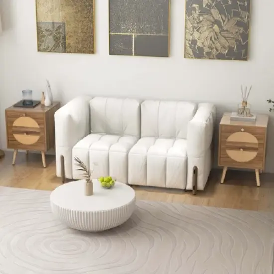 Costway 2Pcs Rattan Nightstand with 2 Drawers Solid Wood Legs Compact Wood Coffee Table image {1}