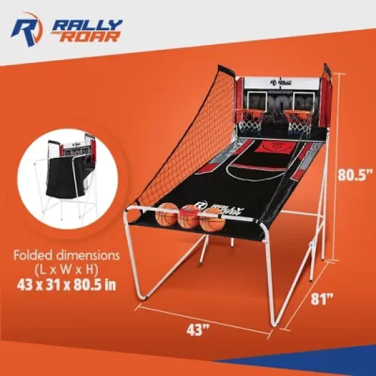 Rally and Roar Indoor Home 2 Player Hoop Dual Shootout Basketball Arcade Game with Preset Games, LED Scoreboard, Side Netting, 3 Basketballs and Pump image {1}