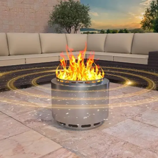 ALAULM 19-Inch Smokeless Fire Pit,Portable Outdoor Smokeless Stove-Wood Burning Stainless Steel Fireplace&Ash Poker&Carry Bag,for 4-6 People,Silver image {6}