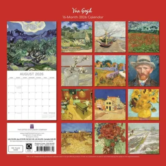 2026 Square Wall Calendar, Vincent Van Gogh Artwork, 16-Month Arts & Antiques Theme, 180 Reminder Stickers (12x12 In) image {3}