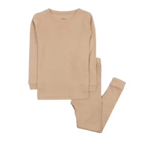 Leveret Kids Two Piece Long Sleeve Cotton Solid Neutral Color Pajamas image {5}