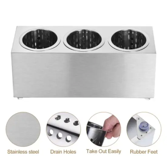 Unique Bargains Stainless Steel Cylinder Commercial Utensil Holder 3 Holes image {1}