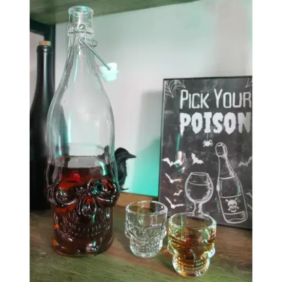 Cornucopia Brands Skull Shaped Liter Bottles; Empty Quart-Size Bottles from Brewing and Bottling and Halloween Decor image {4}