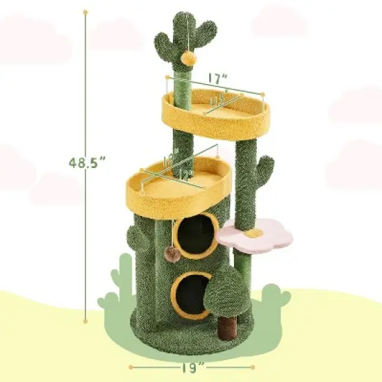Yaheetech 48.5inch Oasis-themed Cat Tree Cat Tower, Green image {2}