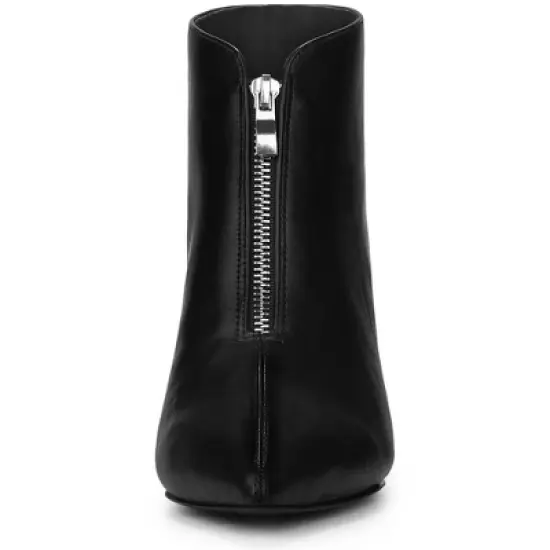 Allegra K Women's Pointed Toe Front Zip Chunky Heel Ankle Boots image {2}