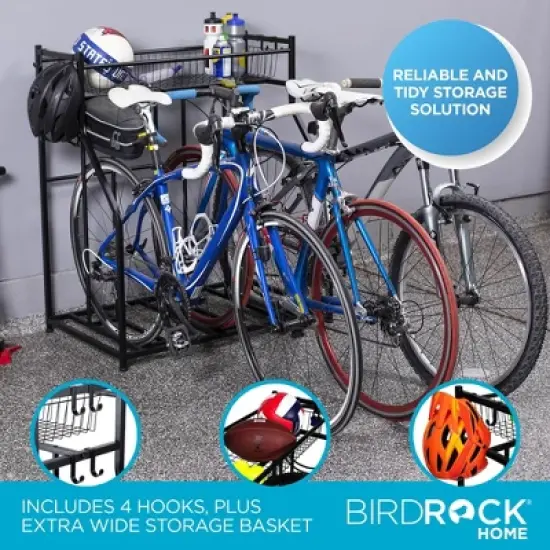 BirdRock Home 3-Bike Stand Rack with Storage - Black image {3}