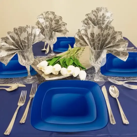 Smarty Had A Party 7.25" Blue Flat Rounded Square Plastic Salad Plates - 120 pcs image {8}