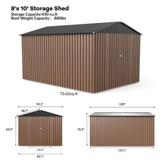 8 x 10 Ft Outdoor Storage Shed, Metal Garden Shed with Updated Frame Structure, Tool Sheds with Lockable Doors,Bike Storage Shed for Backyard Garden image {4}