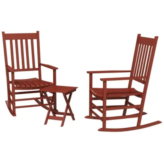 Outsunny Wooden Rocking Chair Set, Curved Armrests, High Back, Slatted Top Table Outdoor Rocker Set image {6}