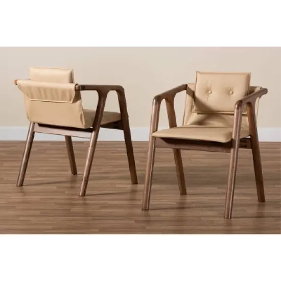 2pc Marcena Imitation Leather Upholstered and Wood Dining Chair Set - Baxton Studio image {7}