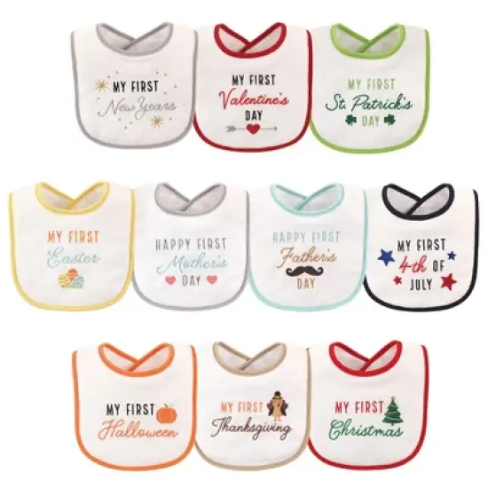 Hudson Baby Infant Cotton Terry Drooler Bibs with Fiber Filling 10pk, Neutral Holiday image {6}