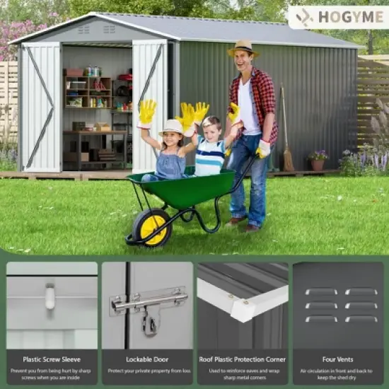 Sandinrayli 10 x 12 FT Outdoor Storage Shed, Large Metal Tool Sheds with Updated Frame Structure and Lockable Doors, Grey image {2}