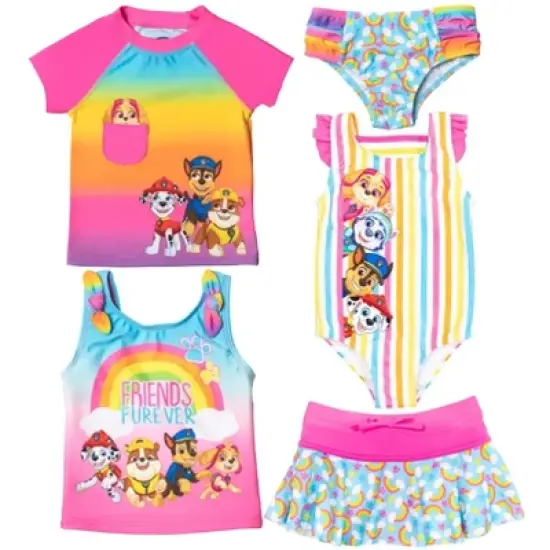 Nickelodeon Paw Patrol Skye Chase Rubble Girls One Piece Bathing Suit Rash Guard Tankini Top Bikini Bottom and Skort 5 Swimsuit Set Little Kid to Big Kid image {10}