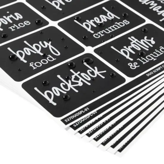 Talented Kitchen 136 Chalkboard Pantry Labels for Food Containers, Preprinted White Script on Black Stickers for Jars, Kitchen Organization image {2}