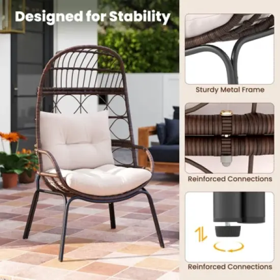 Tangkula PE Wicker Egg Chair Patio Cocoon Lounger w/ Comfortable Cushions & Metal Frame image {5}