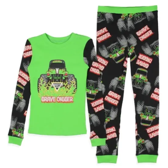 Monster Jam Boys' Truck Long Sleeve Grave Digger Tight Fit Sleep Pajama Set Multicolored image {5}