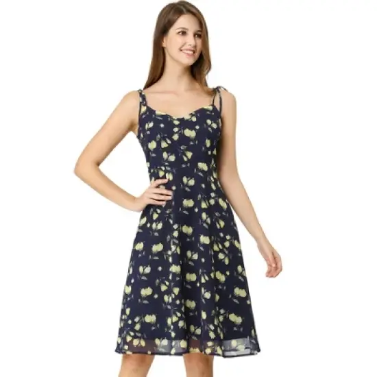 Allegra K Women's Summer Spaghetti Strap Smocked Floral Aline Sundress image {6}