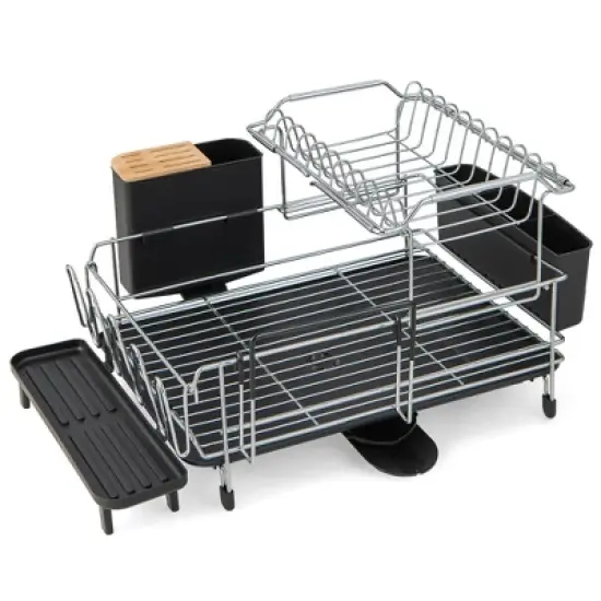 Costway 2 Tier Dish Drying Rack Rustproof Dish Rack and Drainboard Set Kitchen Counter image {7}