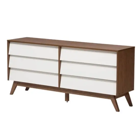 3pc Hildon Two-Tone Wood Storage Set White/Walnut Brown - Baxton Studio image {4}