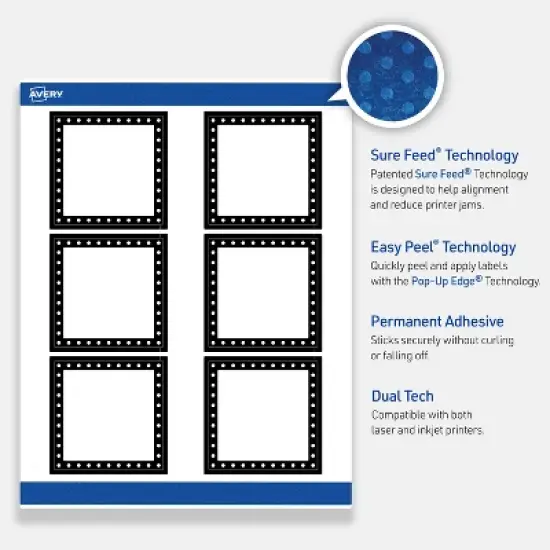 Avery 3" x 3" Labels, Black and White Polka Dots, 60 ct image {2}