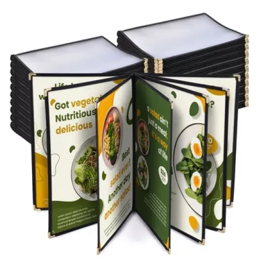 WeChef 20 Pack Restaurant Menu Covers 8.5 x 14" Book Style 7 Pages 14 Views Black image {9}
