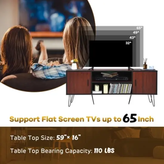 Costway 59'' TV Stand Entertainment Center Media Console Storage Cabinet Shelf image {7}