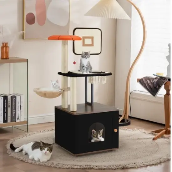 Erommy 50" Cat Tree with Cat Litter Box Enclosure, 2-in-1 Cat Tower, Cat Condo with Scratching Posts for Indoor Cats image {2}