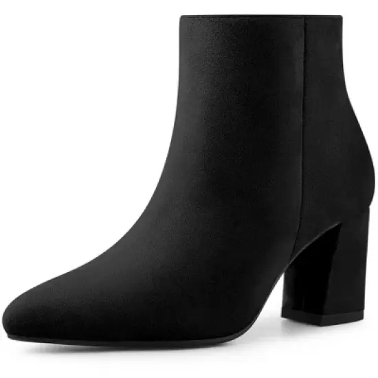 Allegra K Women's Pointy Toe Side Zip Chunky Heels Ankle Boots image {7}