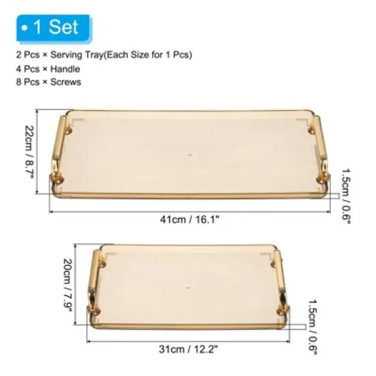 Unique Bargains Modern Rectangular Decorative Plastic Serving Tray 1 Set of 2 Pcs image {1}