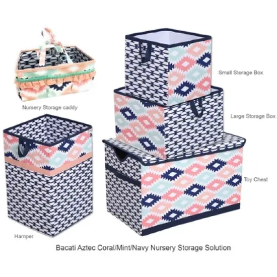 Bacati - Emma Kilim Coral/Mint/Navy Collapsible Laundry Hamper image {4}