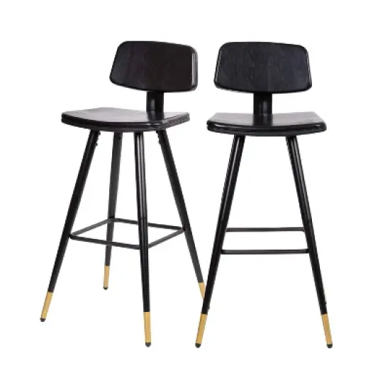 Set of 2 Faux Leather Contemporary Upholstered Barstools with Black Metal Frame - Merrick Lane image {5}