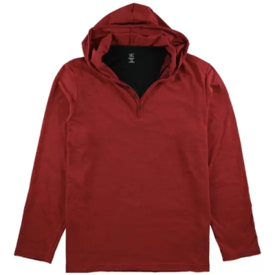 I.N.C International Concepts Mens Knit Hooded Henley Shirt, Red, Small image {2}