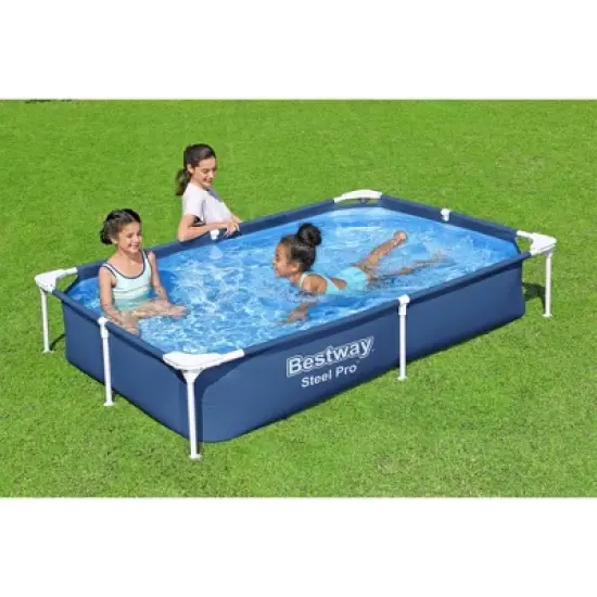 Bestway 56545E Steel Pro Outdoor Rectangular Frame Above Ground Family Kids Swimming Pool with Easy Setup, Blue image {2}